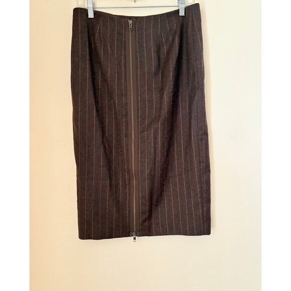 Audrey Talbott Carmel Brown Wool Cashmere Skirt Size 6 Back Zip Pinstripe - Picture 6 of 7